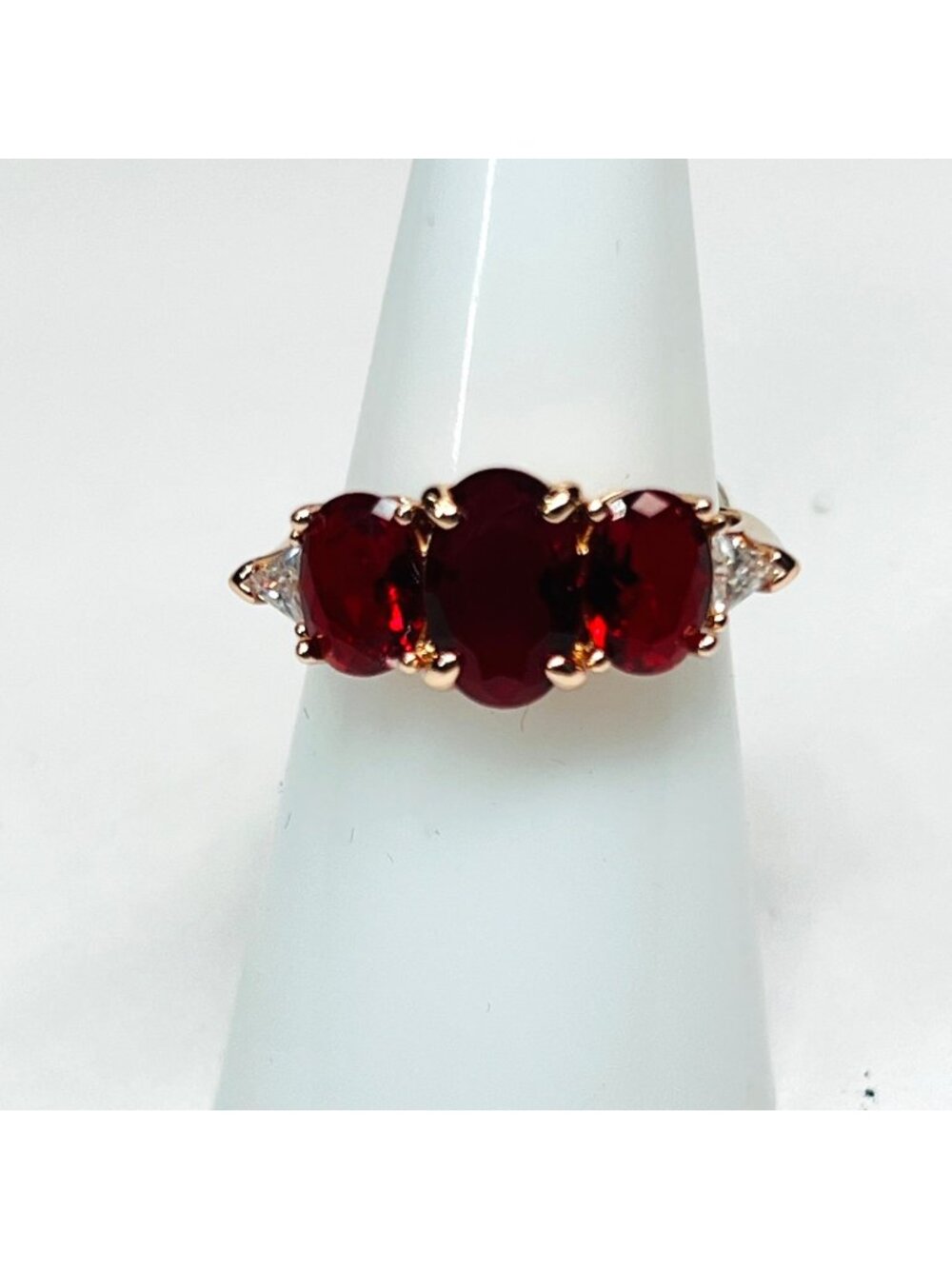 Ring Bomb Party Ring,  size 7, red stones, rose gold color band